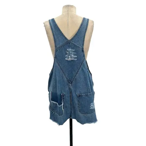 Furst of a Kind Distressed Denim Medium Wash Overall Dress Shortalls Size Medium