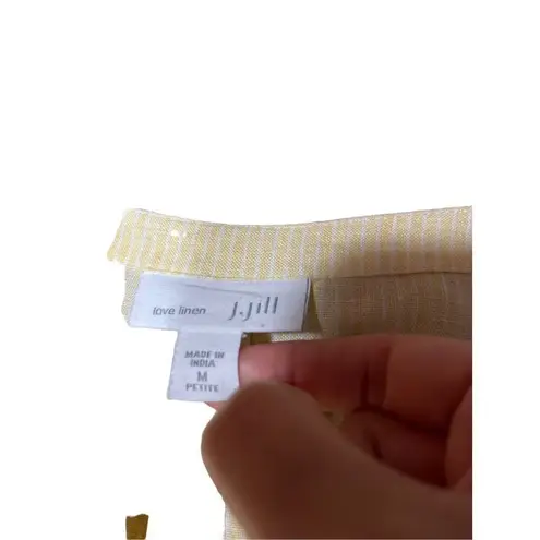 J. JILL Womens Lightweight 100% Linen Yellow White Striped Peasant Tunic Size M