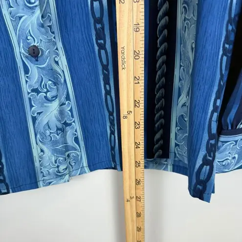 Alia Shirt Women 8 Blue Striped Chain Print Long Sleeve Button