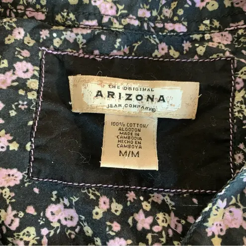 Arizona Jeans Arizona women's size medium black with purple floral button down long sleeve