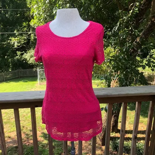 Leo & Nicole  Pink Lace Short Sleeve Top Shirt New S