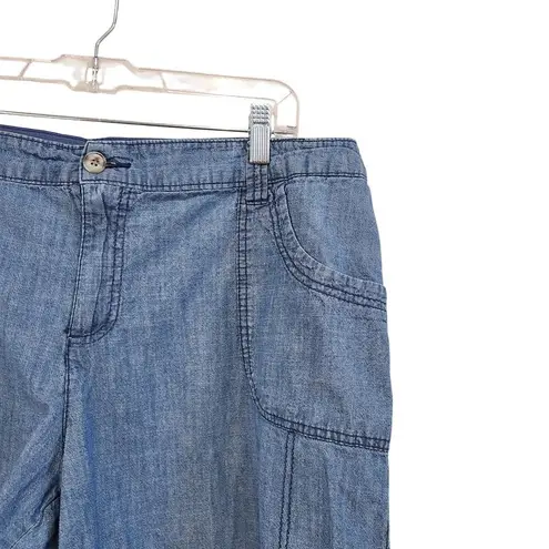 White Stag Chambray Bermuda Shorts Blue High Rise Flat Front Size 18