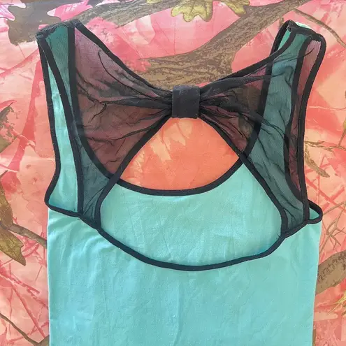 y2k vintage turquoise blue mesh bow open back tank top