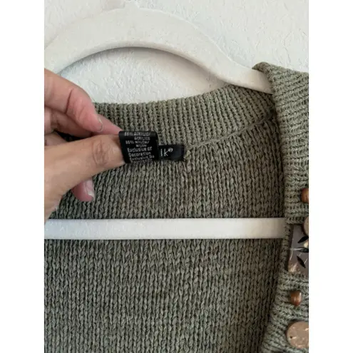 August Silk Womens Retro Knit Beaded Button Cardigan Top Size Large Cottagecore