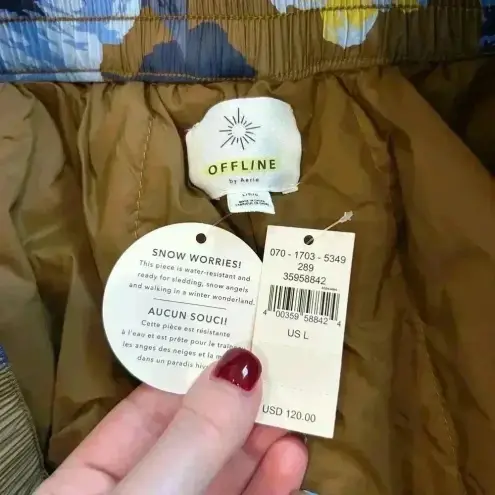 Aerie NWT  Offline Chillside Floral Ski Pants Brown & Blue Snow Outdoor Size L