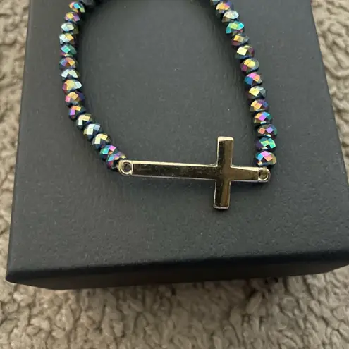 Icing NWT Iridescent Beaded Cross Elastic Bracelet