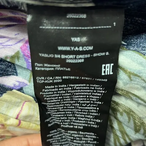 YAS Flower AOP Organic Cotton 3/4 Sleeves Sky Captain Short Dress US(0