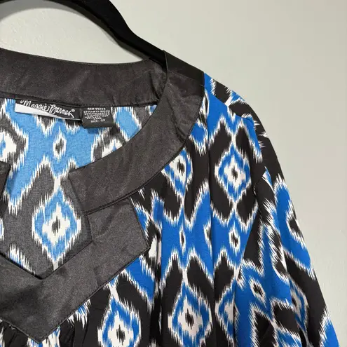 Maggie Barnes Blue & Black Ikat Kaftan Style Tunic Top - 3X - Women's Plus Size
