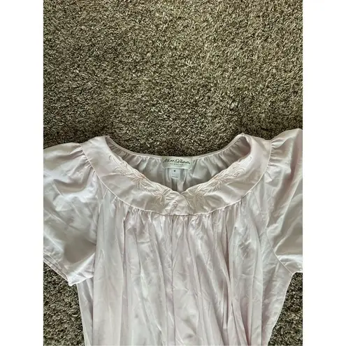 Vintage Miss Elaine Short Sleeve Long Pink Nightgown Nylon Dress Flowers Size M Size M