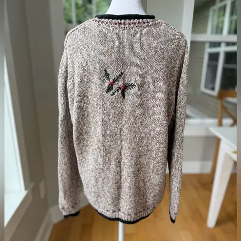 Vintage C.J. Banks Heather Brown Black Red Hand Embroidered Cardinal Sweater X Size XL