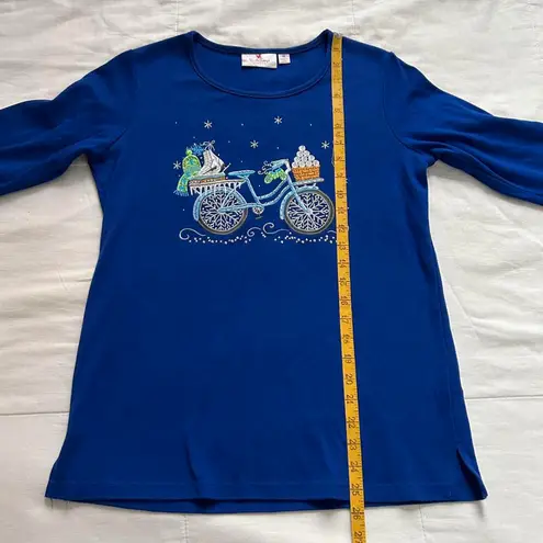 Blue Quacker Factory blue 3/4 length sleeve tee wintery bicycle design Size XS