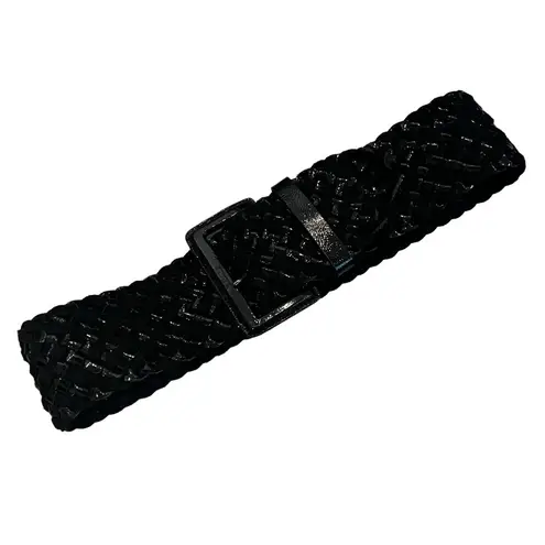 Hobbs 3” Wide Width Black Braided Patent and Leather Braised Belt