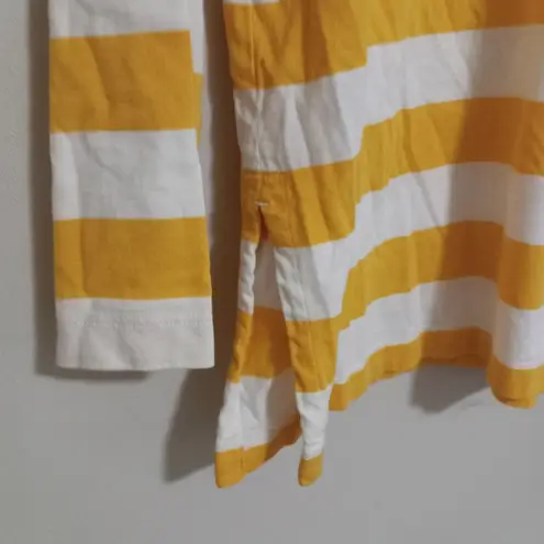 Chico's  1 M Rugby Striped Long Sleeved Lace Up Top in Yellow White