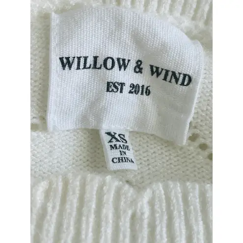 Willow & Wind Embroidered Pointelle Knit Sweater Women’s XS White Floral