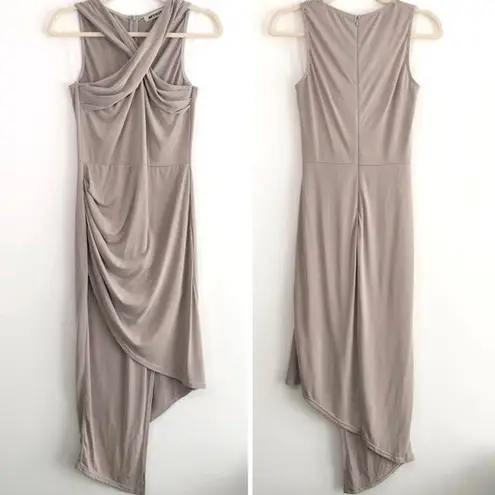Mystic New Asymmetric Halter Bodycon Dress Twisted Wrap Neck Sleeveless Taupe