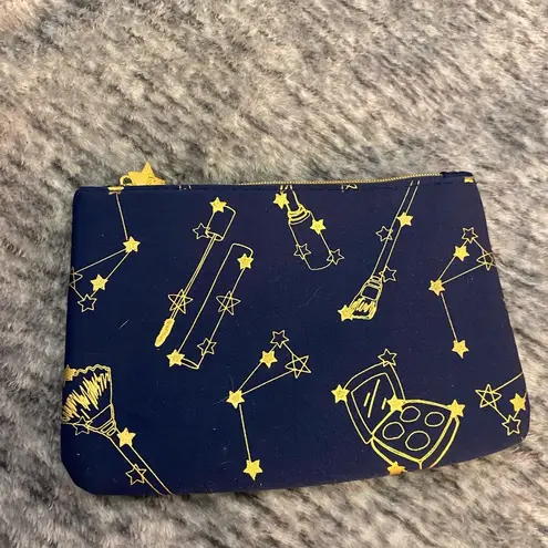 Ipsy  Blue and Gold Cosmetic Bag with Celestial makeup brush Pattern