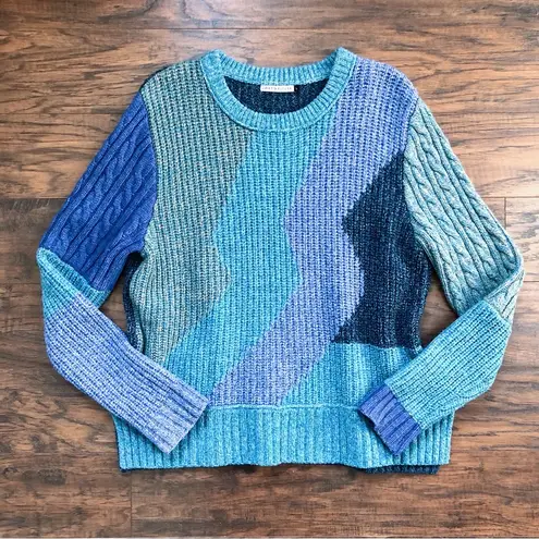 Anthropologie Zaket & Plover • Anthro color block sweater blue green wool chunky knit pullover