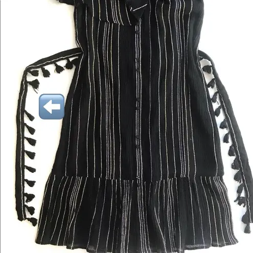 Michael Stars black Beach Stripe cotton blend off-shoulder sun dress