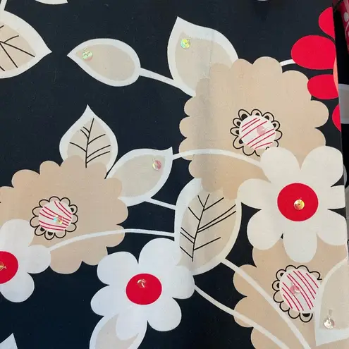 Notations Women Black/Red/Creme/White Floral Short A-line Flare Skirt -20W