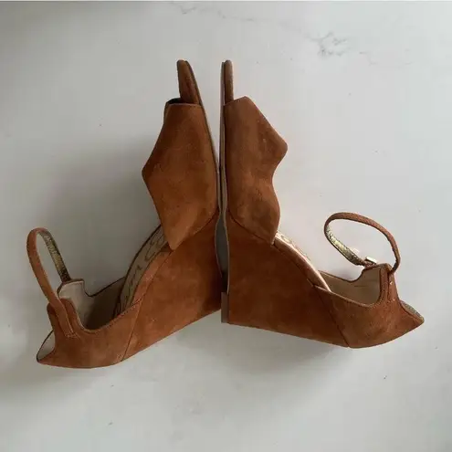 Sam Edelman  Raven Open Toe Suede Wedge Tan Brown Size 7.5