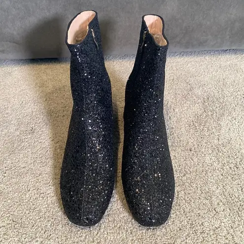 Women’s Black Glitter Covered Chunky Heeled Party Boots with Zipper Size 11