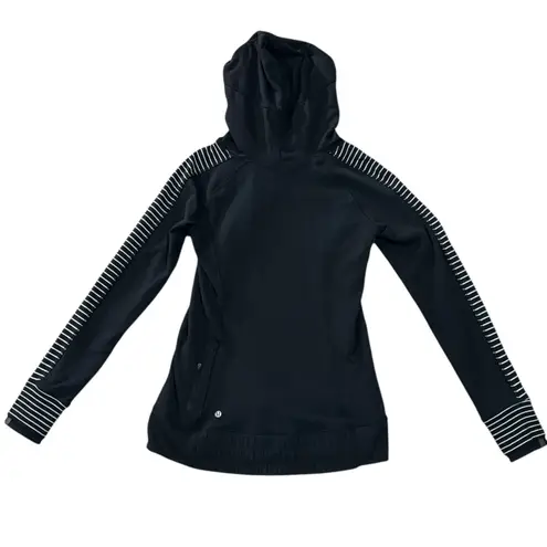Lululemon Think Fast Hoodie Jacket Women's Size 8 Black Stripe Sporty Athleisure