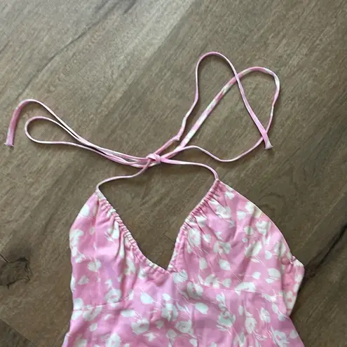 ZARA  Satin Pink Floral Halter Mini Dress