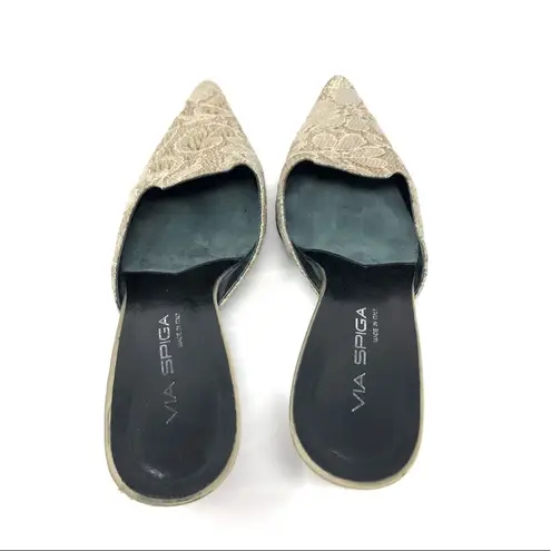 via spiga tan lace mules, made in Italy, size 8.5