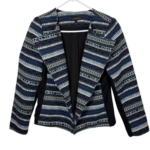 Lane Bryant  Women's Size 14 Geometric‎ Print Open Front Blazer Jacket Blue Black