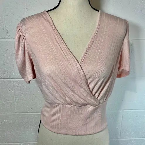 Better Be Pale Pink Cropped Puff Sleeve Wrap Shirt