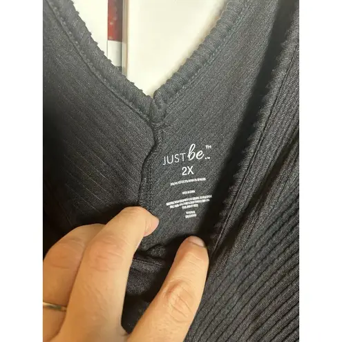 Just Be Womens Black Double V Neck Ribbed Blouse 2X