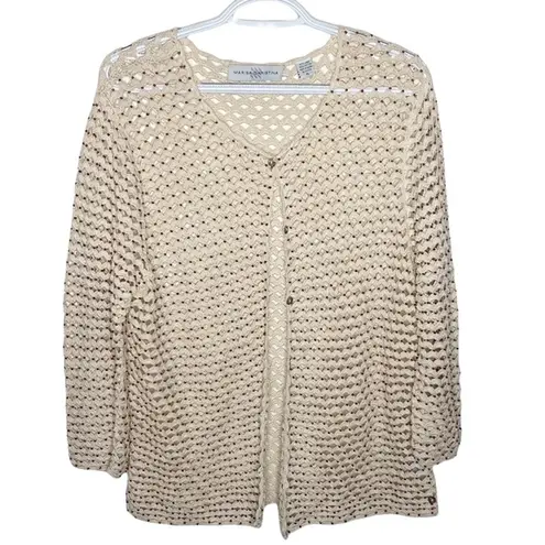 Marisa Christina linen blend beaded open knit crochet cardigan size XL