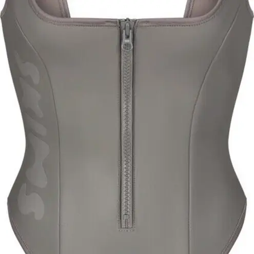 SKIMS Rubbersized Scuba Swim Scoop Neck Onepiece in Gray Chalk, Size XXS