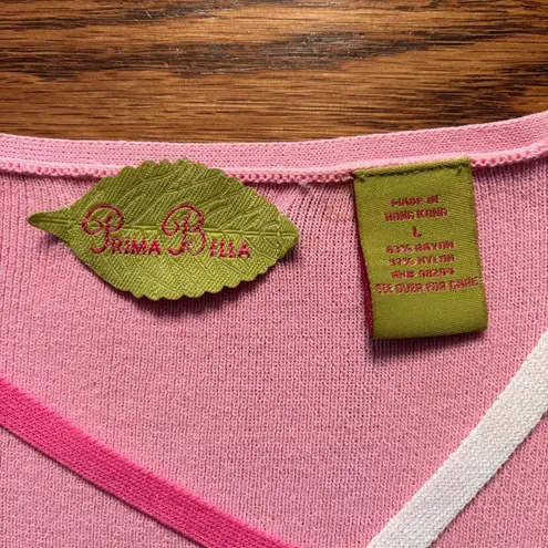 Prima Bella Sweater Pink Women's Size L Square neck 3/4 sleeve Preppy Size L