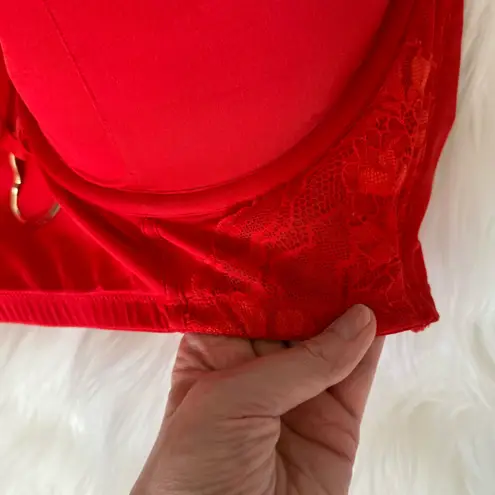 Cacique Long Line Heart Detail Red Lace Women's Corset Inspired Bra Top 44DD