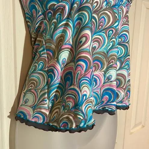 Free Country Womens Tankini Swim Top Halter Tie Multicolor Swirl Pattern Medium