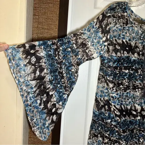 R Cinco Ranch Blue/Brown Lace 3/4 Sleeve Blouse M Size M