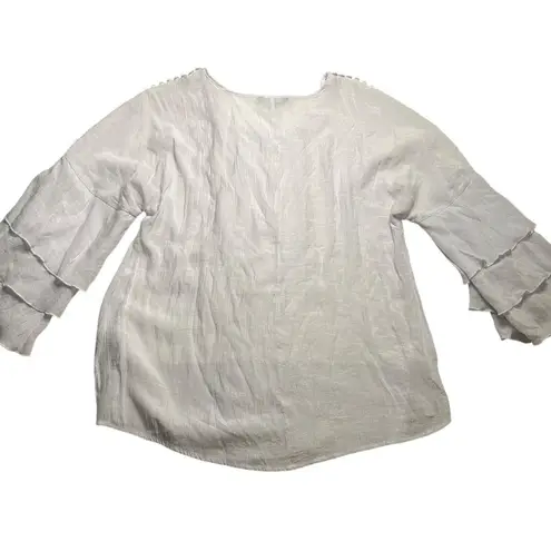 Unique spectrum Cream Ruffled Blouse w/Tiered Sleeves | Fairy-Style Cottage Core