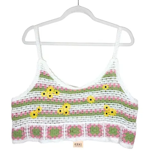 Good Luck Gem Granny Square Floral Crochet Crop Tank Top Size XL Cottagecore