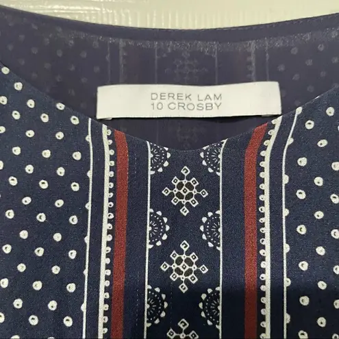 Derek Lam 10 Crosby Silk Slip Dress With Ruffle Skirt Southwest Abstract Print Blue