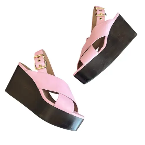 Marni Women’s Pink Leather Open Toe Platform Wedge Sandals Heels Size 40