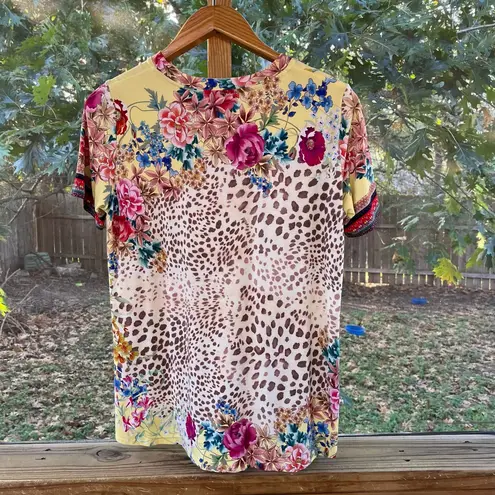 Johnny Was Wildflower Favorite Crewneck Swing Tee Yellow Printed Size M