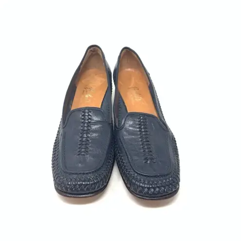 Bullock’s Made in Italy Navy Blue Leather Classic Woven Basketweave Pump Size 9N