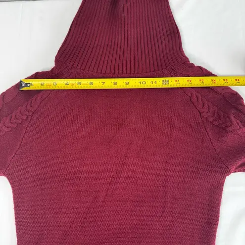 Red Cable Knit Sweater Dress Long Sleeve Turtleneck Pullover Size L
