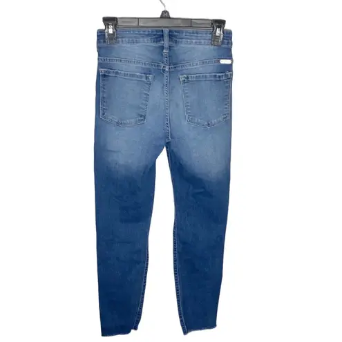 Kancan high rise distressed medium wash jeans with rips and raw hem size 26