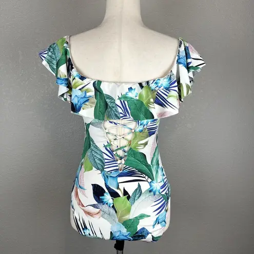 La Blanca In The Moment Ruffle Off Shoulder One Piece Swimsuit Size 8 Floral