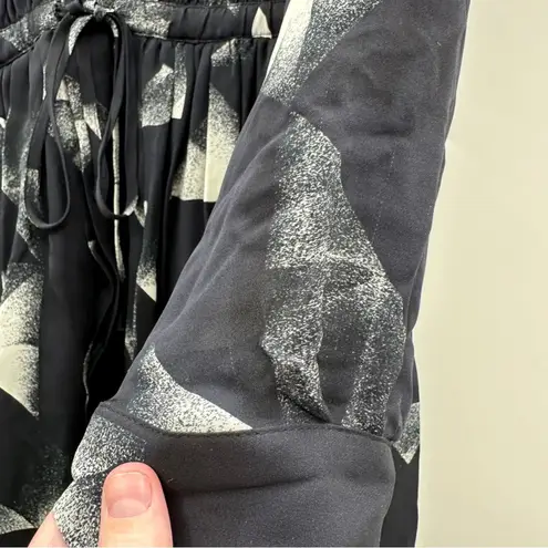 Intermix Black & White Printed Long Sleeve Button-Front Tie Mini Dress Sz S