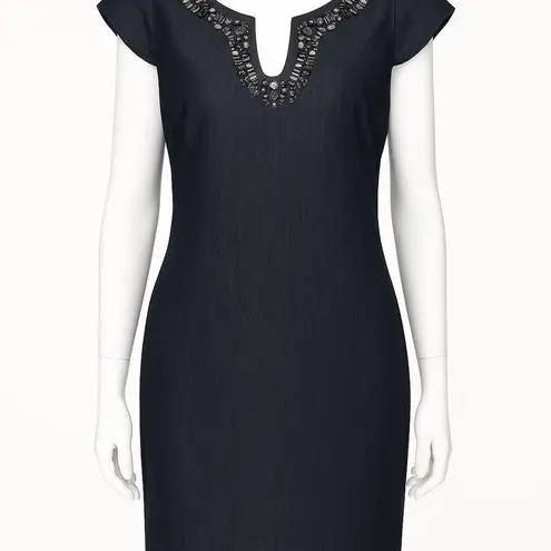 Sandra Darren Embellished Denim Sheath Dress – Size 12P