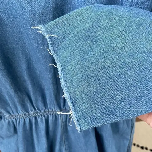 Coldwater Creek Vintage 90s Chambray Denim Dress Raw Hem Blue Small Petite