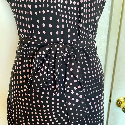 Laura Scott Dress Womens Sz 12 Polka Dots Rockabilly Pink Black Tied Midi Retro